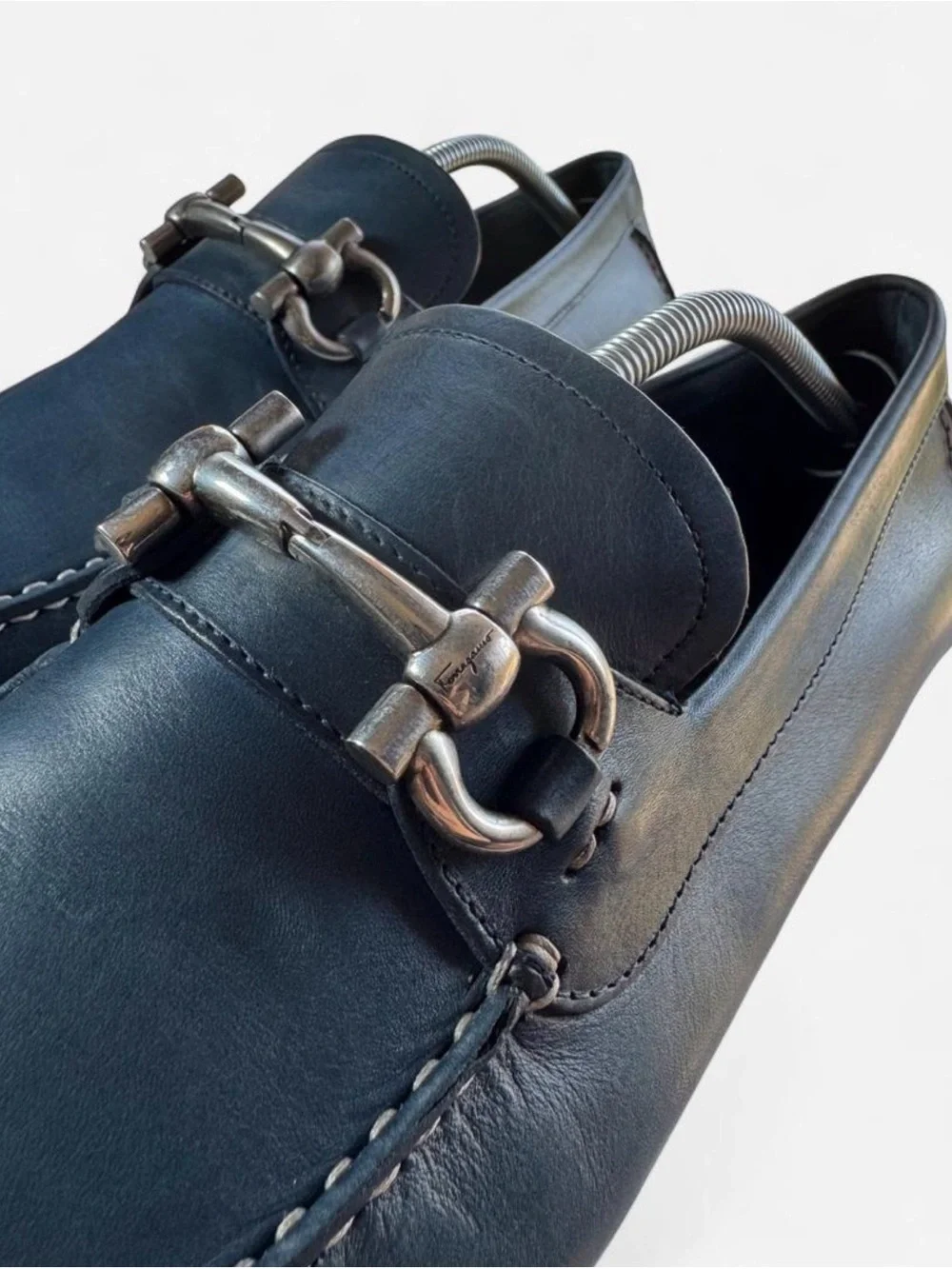 Preowned SALVATORE FERRAGAMO PARIGI Blue Calf Leather Men Loafers Size 10.5 D